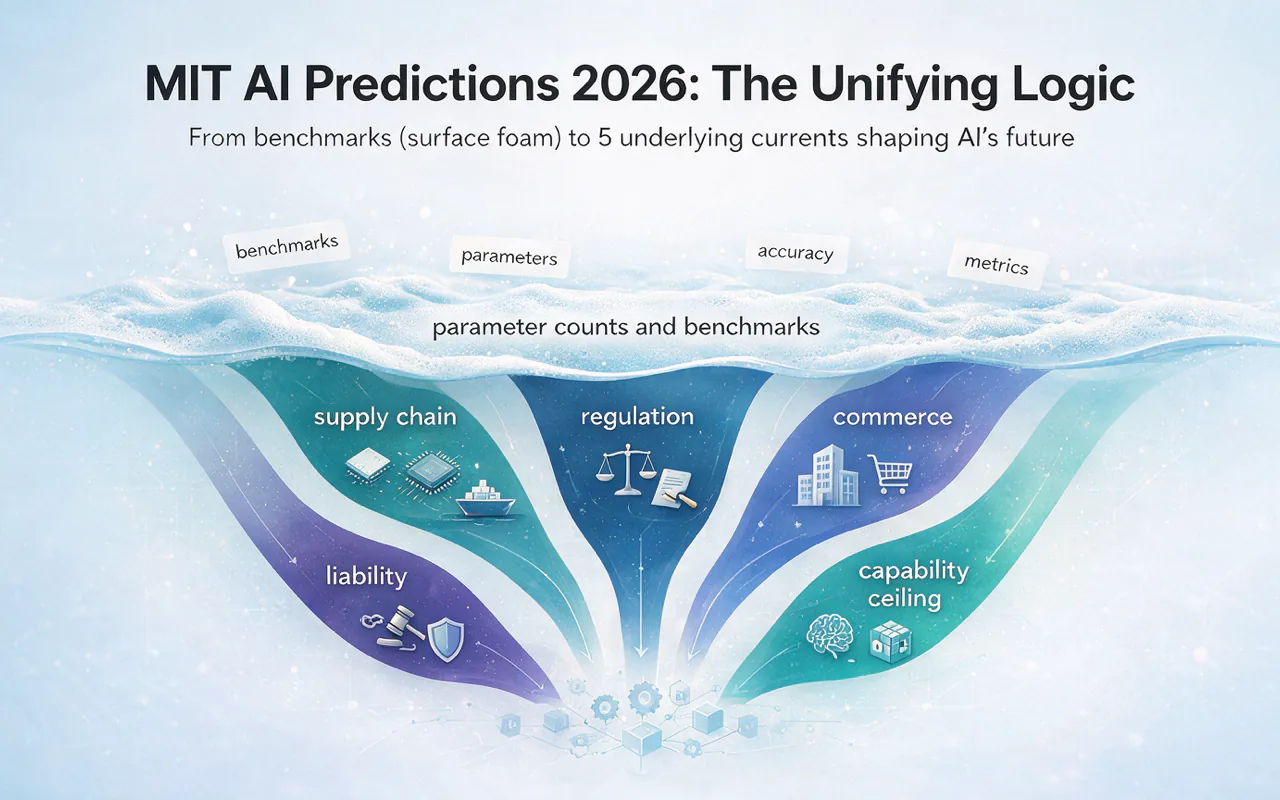 Benchmarks as surface foam over five deeper AI currents driving 2026 change
