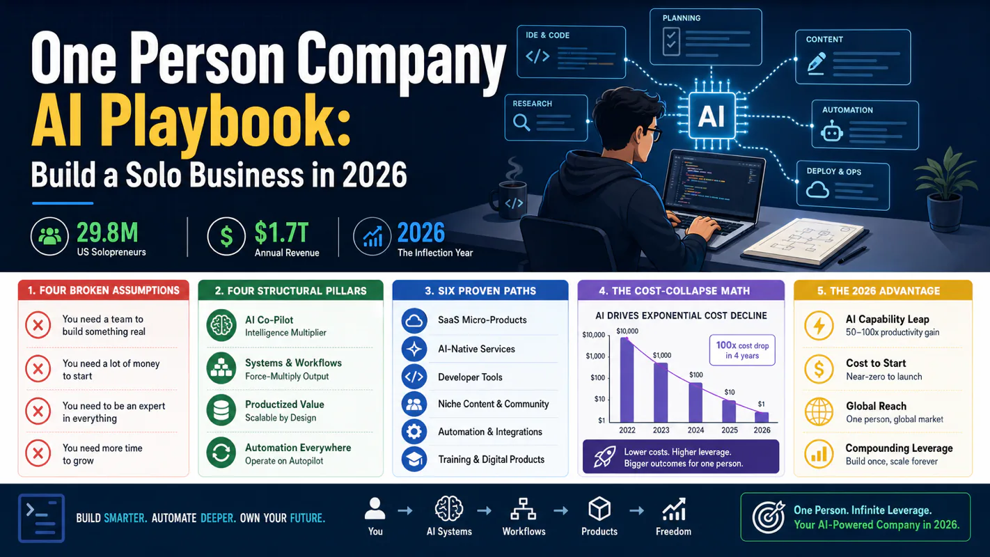 One Person Company AI Playbook: Build a Solo Business in 2026 technical illustration for AI Workflow Pro readers