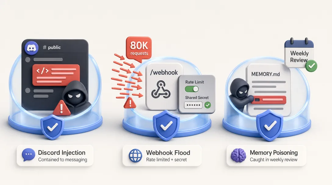 3D icon illustration of three real OpenClaw security incidents with the runtime defenses that contained each one.