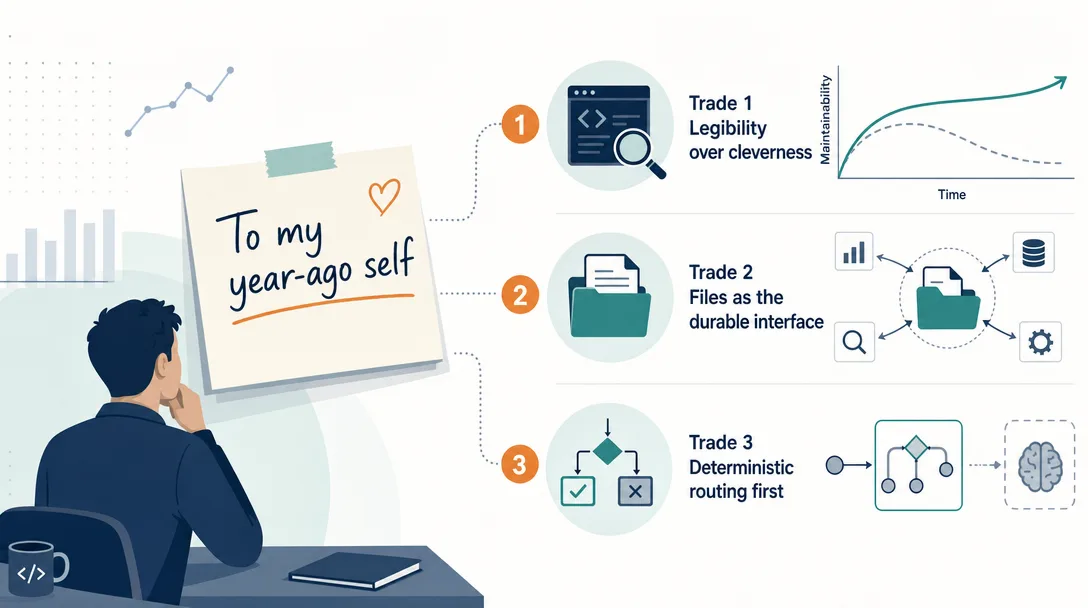Data visualization of a year-ago-self note with the three trades the operator now wishes had been front and center.