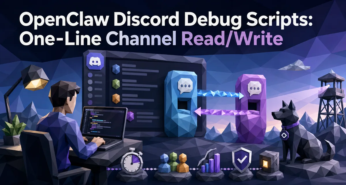 Low-poly 3D cover for two Discord debug scripts that turn agent debugging from minutes of log reading to seconds of channel reading.