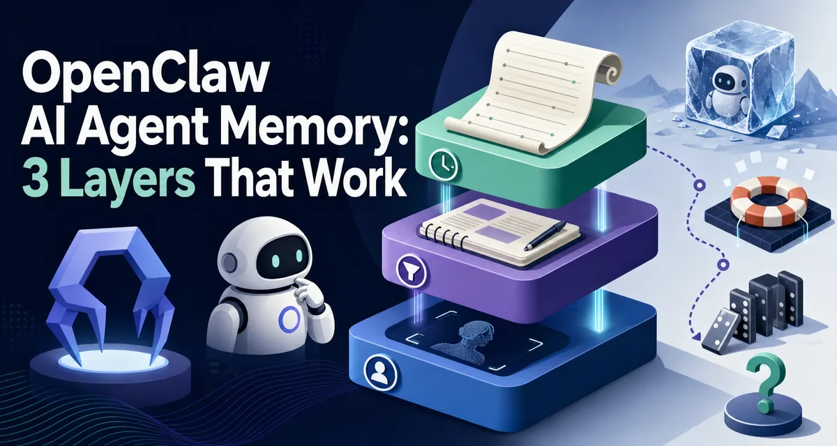 Semi-flat cover for an OpenClaw AI agent memory system built on three layers of logs, refined notes, and identity.