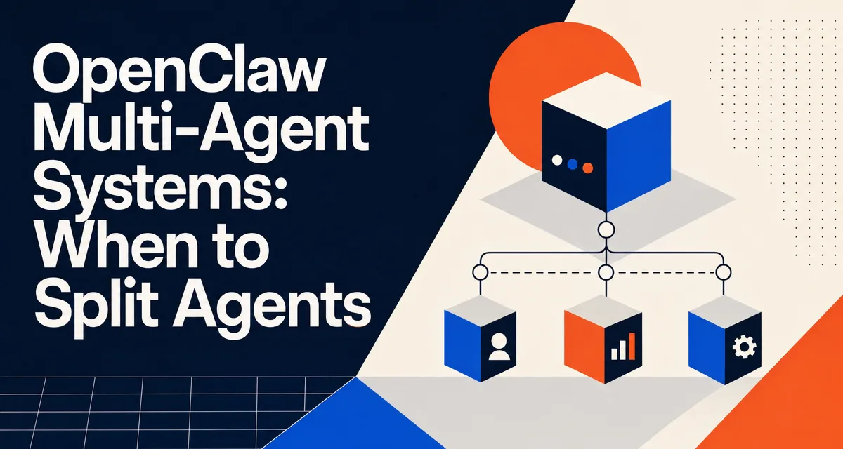 Modernist graphic cover for an OpenClaw multi-agent guide on when to split agents and how to coordinate them.