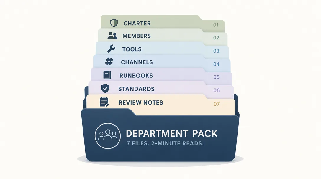 Minimalist illustration of a seven-file department pack that defines a single OpenClaw department.