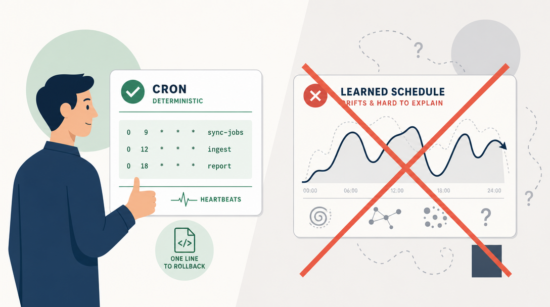 Geometric illustration of the temptation of smart scheduling and why deterministic schedules win for one-person operators.
