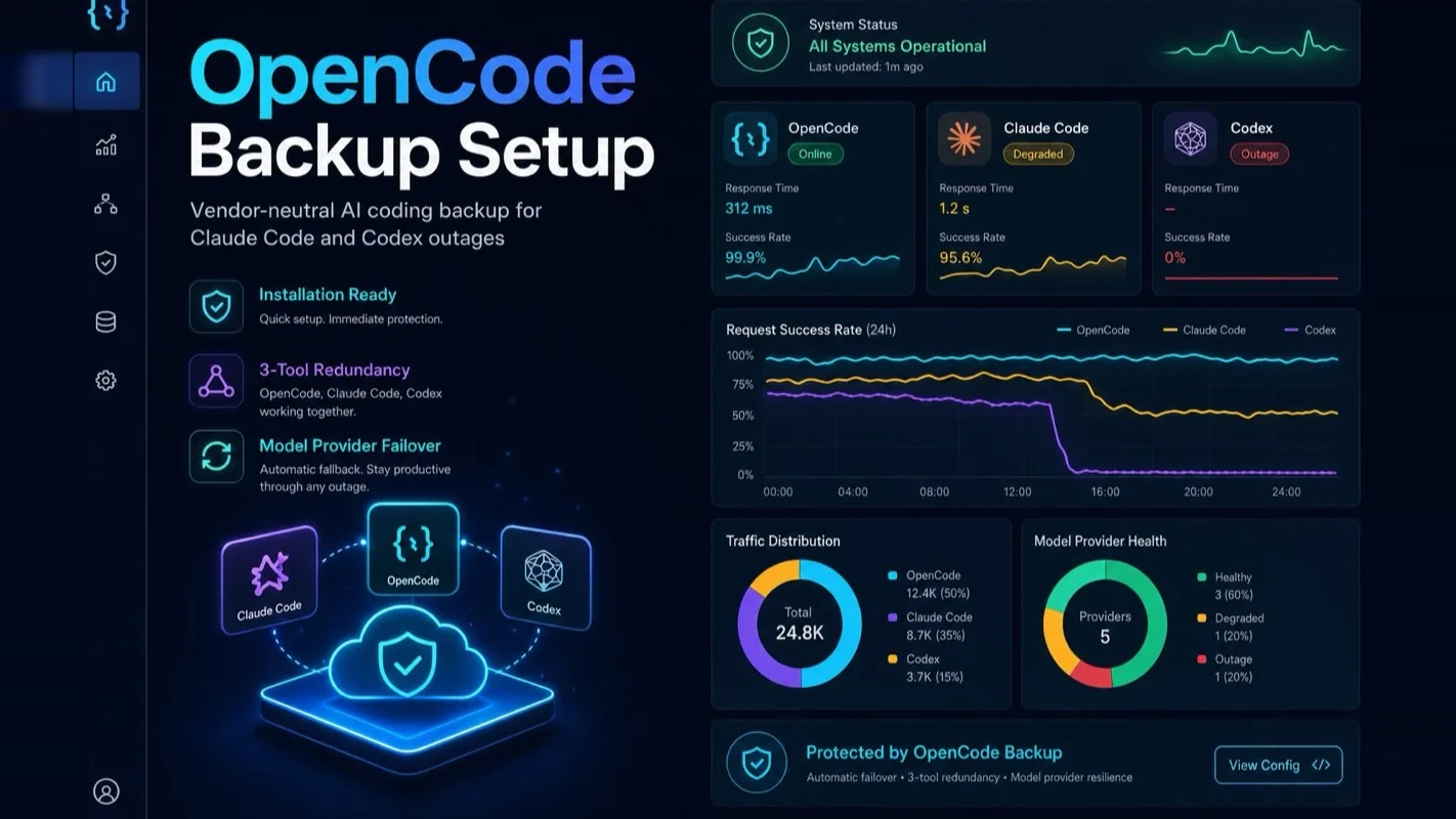 OpenCode backup setup dashboard for Claude Code and Codex outages