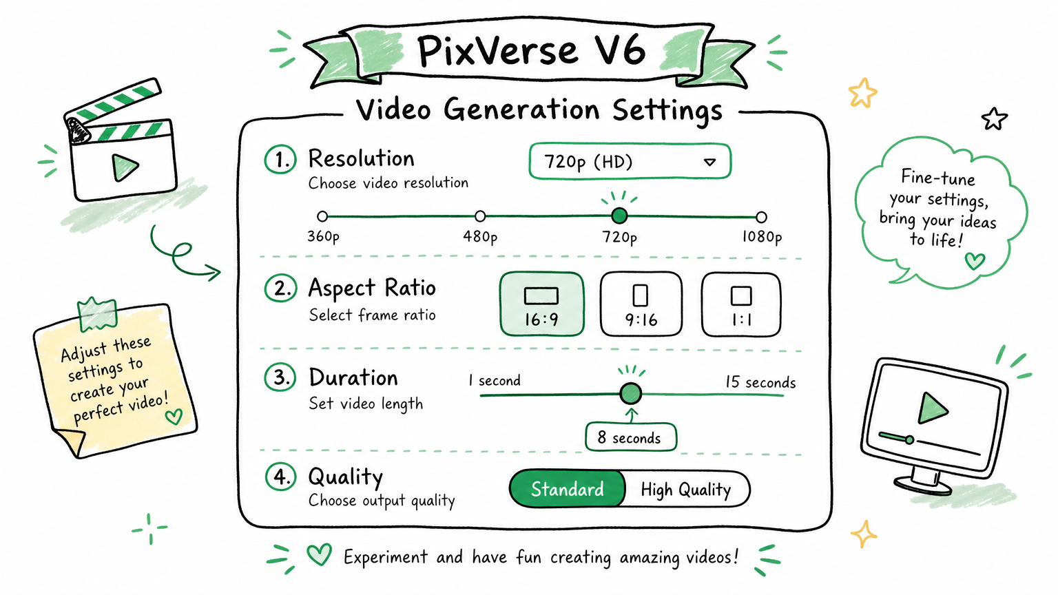 PixVerse V6 interface showing resolution, aspect ratio, and duration