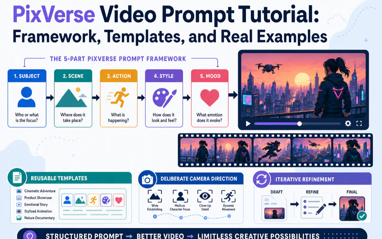 PixVerse Video Prompt Tutorial: Framework, Templates, and Real Examples technical illustration for AI Workflow Pro readers