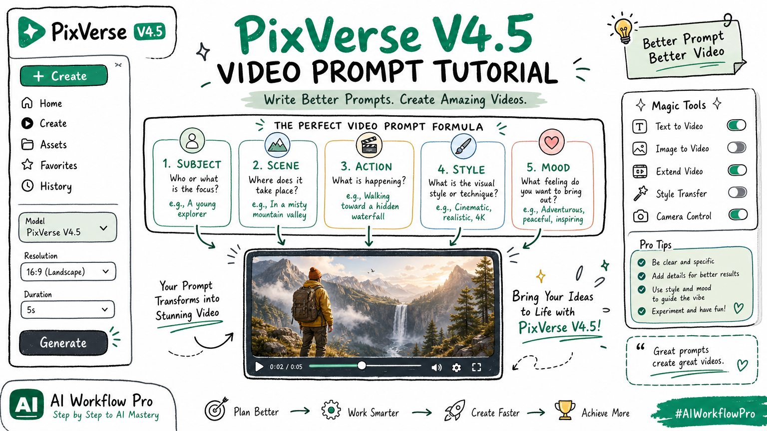PixVerse Video Prompt Tutorial: Framework, Templates, and Real Examples technical illustration for AI Workflow Pro readers