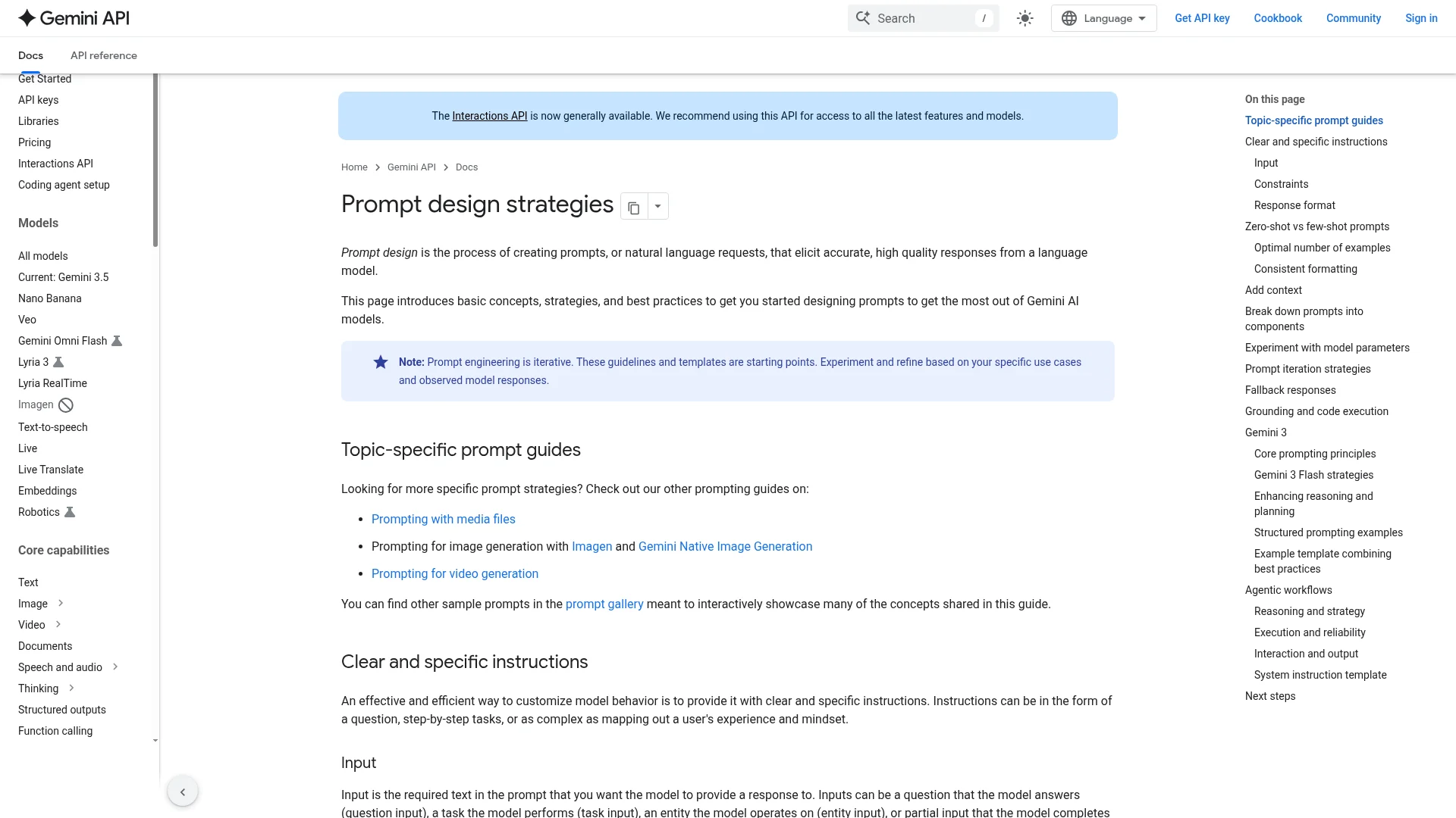 Google Gemini prompt design guide with instructions, context, and format