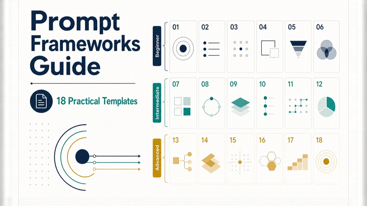 Prompt frameworks guide with 18 practical templates grouped by difficulty