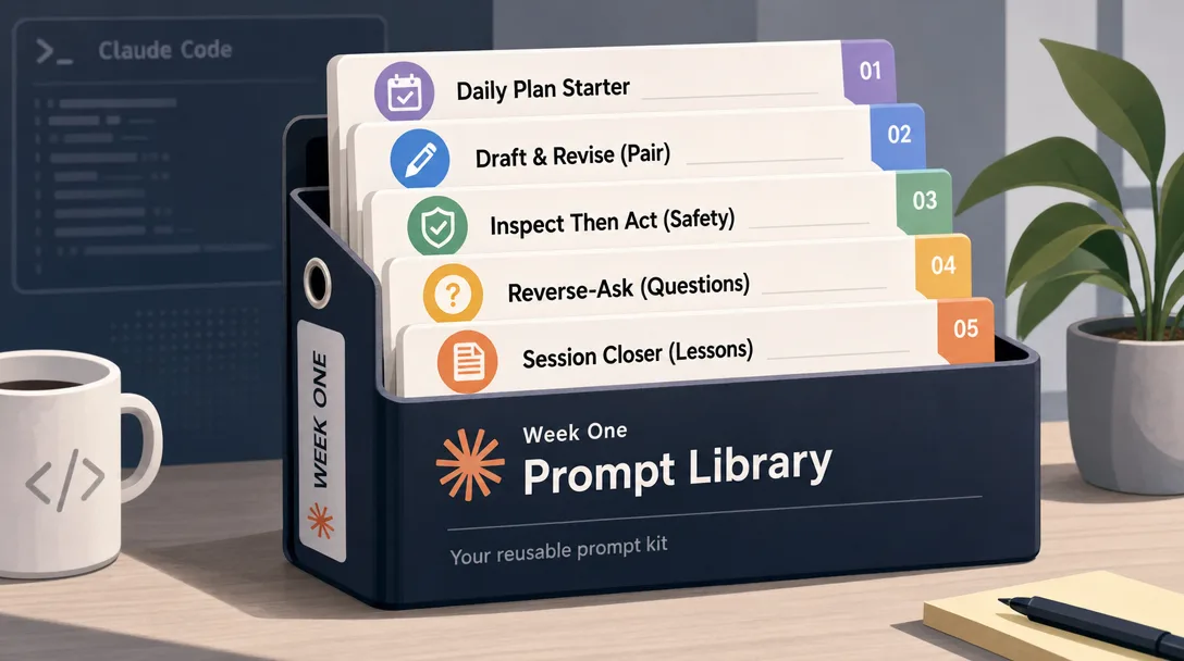 Product illustration of the week-one prompt library every Claude Code user should build for themselves.