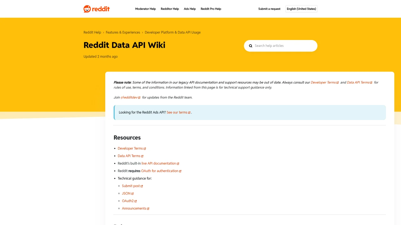 Reddit Data API Wiki resources for scraping posts with OAuth