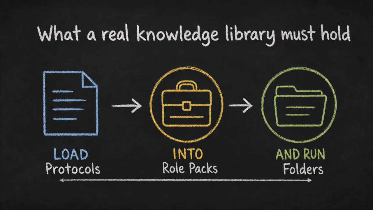 Sparse teaching sketch of load protocol: short root file pointing into role packs and run folders
