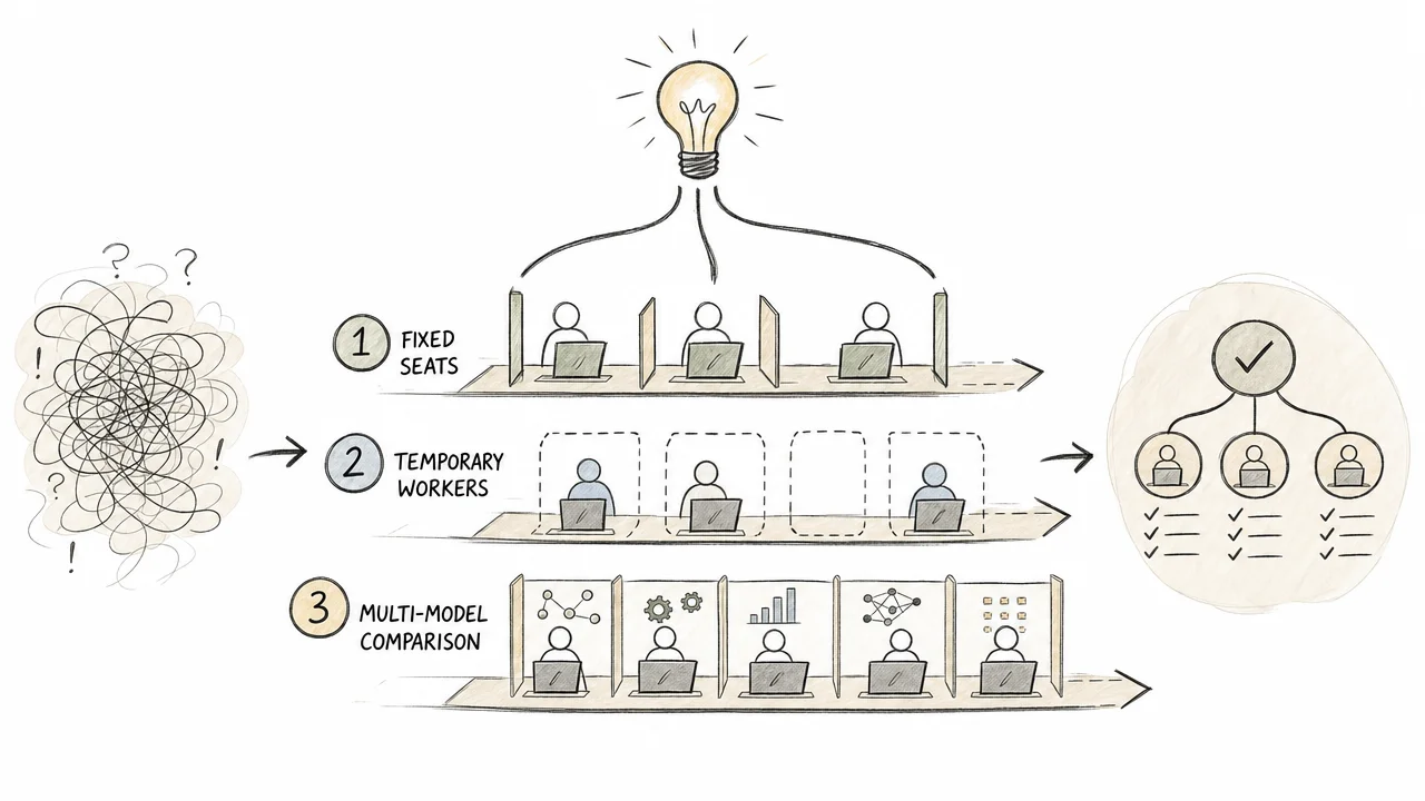 Three fleet patterns: fixed roles, temporary workers, and multi-model routing for local AI agents