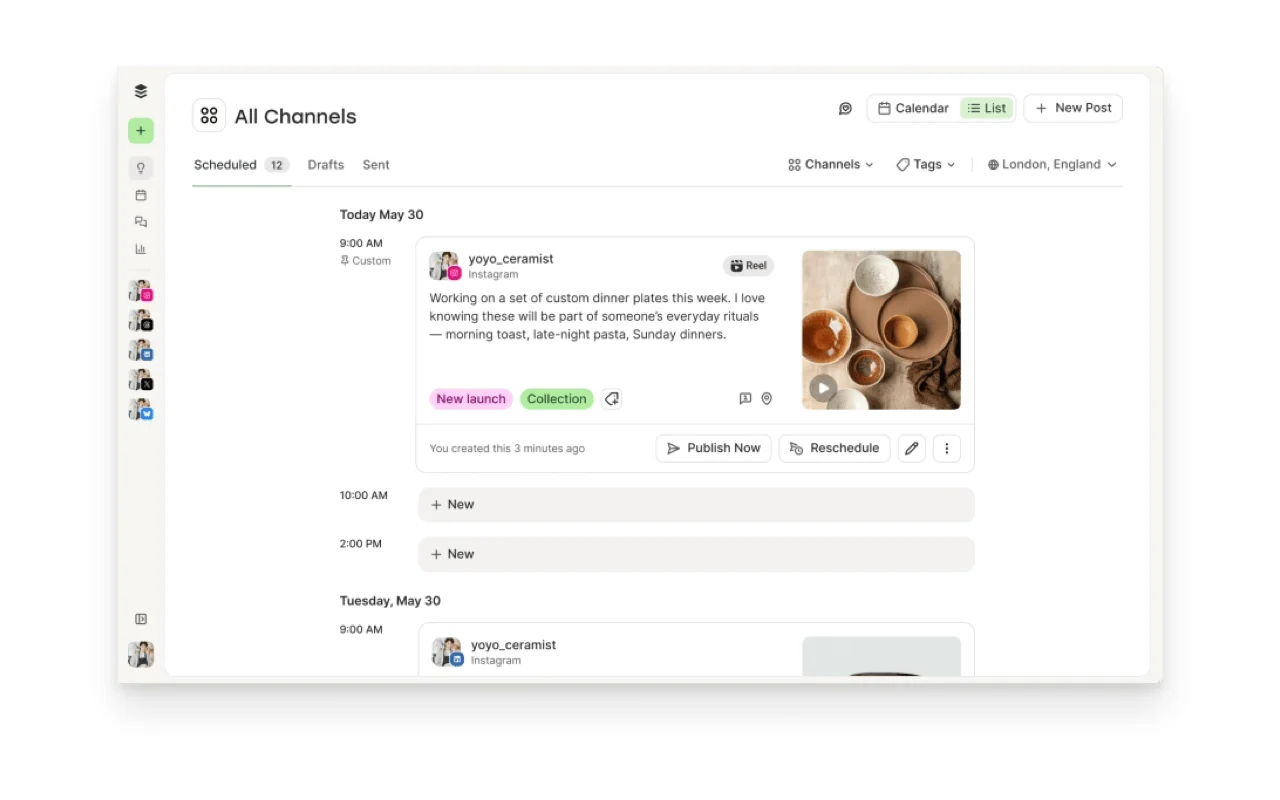 Buffer scheduling interface coordinating content across social platforms