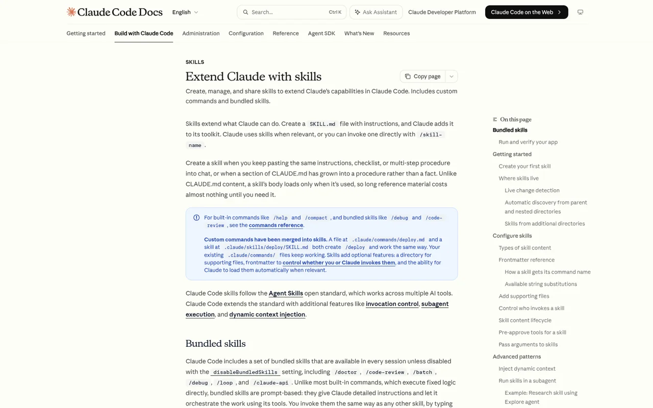 Claude Code Skills documentation for writing and configuring SKILL.md