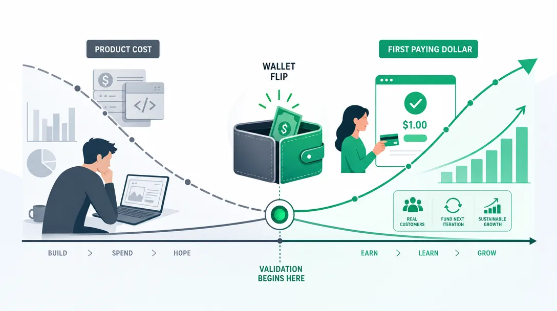 Editorial illustration of the shift from minimum viable product to minimum viable profit.