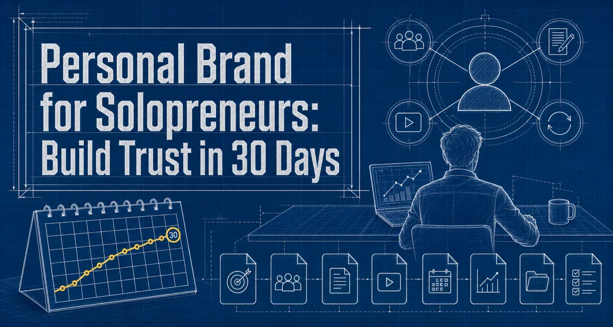 Editorial cover for a 30-day solopreneur personal brand system that builds public trust around one problem.