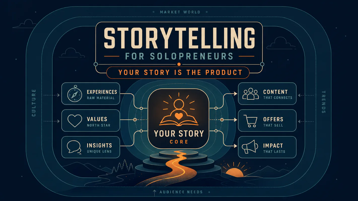 Storytelling for Solopreneurs: Your Story Is the Product technical illustration for AI Workflow Pro readers