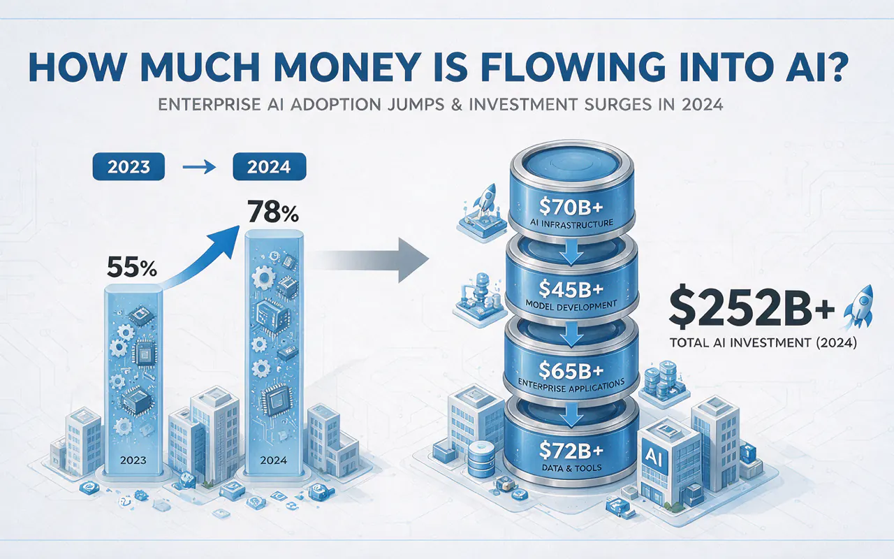 Enterprise AI adoption rising 55% to 78% with $252B invested in 2024
