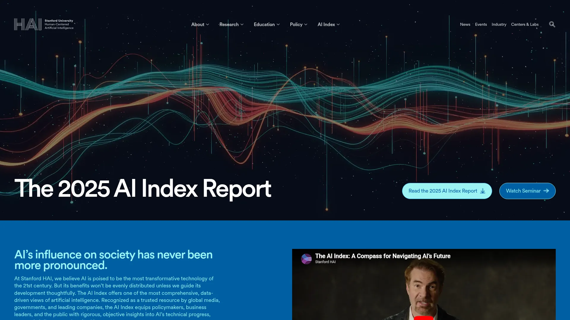 Stanford HAI 2025 AI Index Report homepage, source of the 457-page analysis