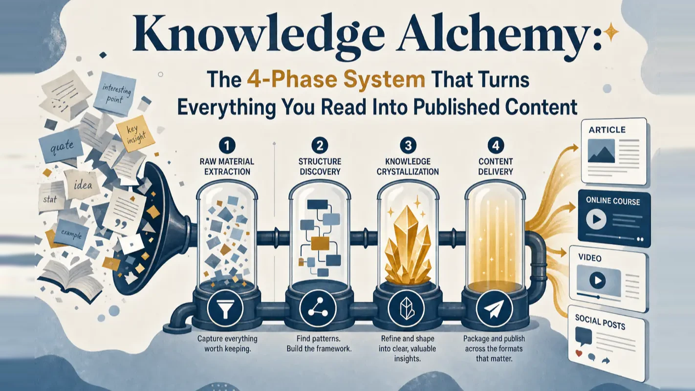 Knowledge Alchemy pipeline turning reading notes into published content
