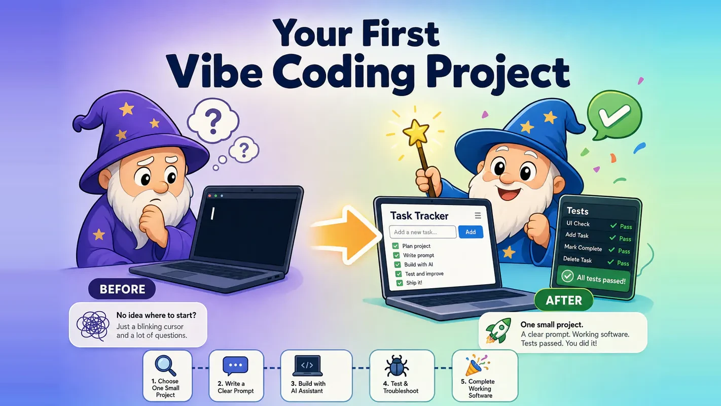 Beginner transforms a blank cursor into a tested vibe coding project