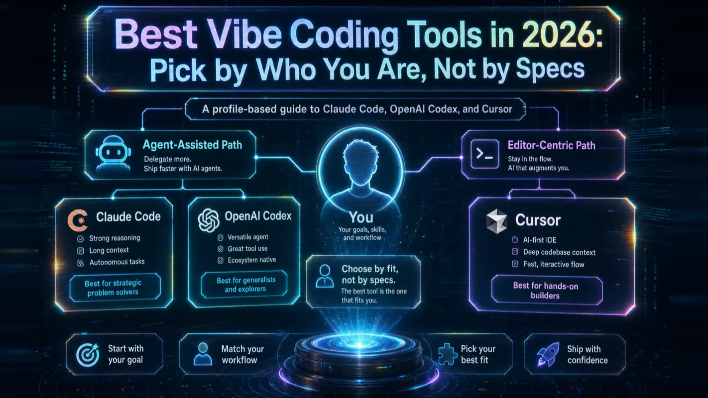 Holographic decision map for the best vibe coding tools in 2026 by user profile