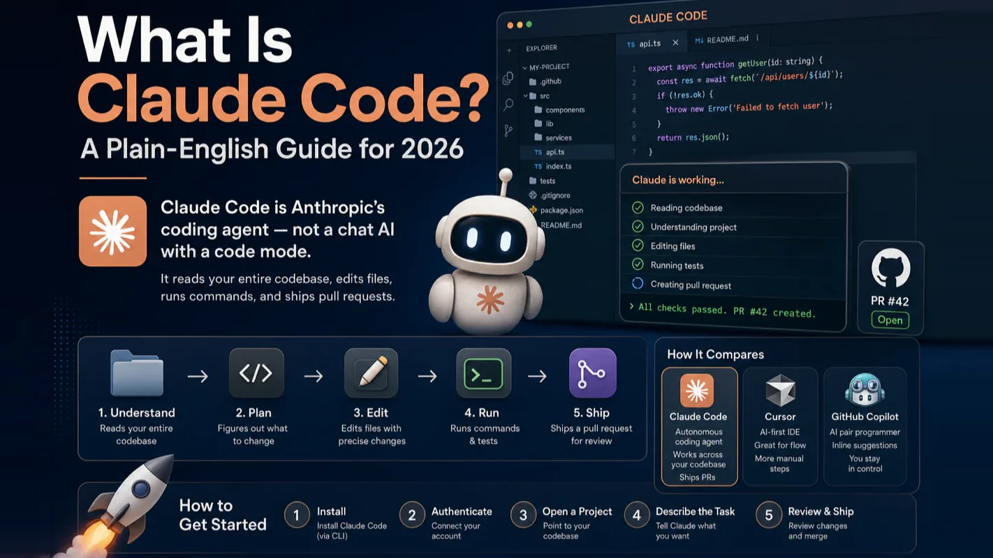 Claude Code editing files and shipping a pull request inside an IDE