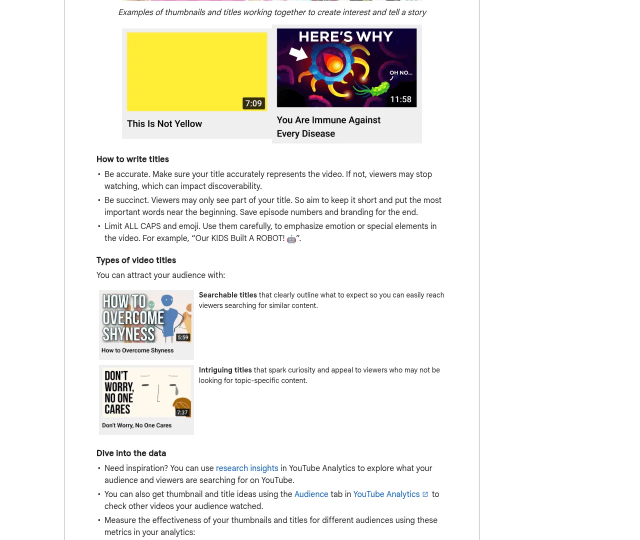 YouTube Help guidance on concise and front-loaded video titles